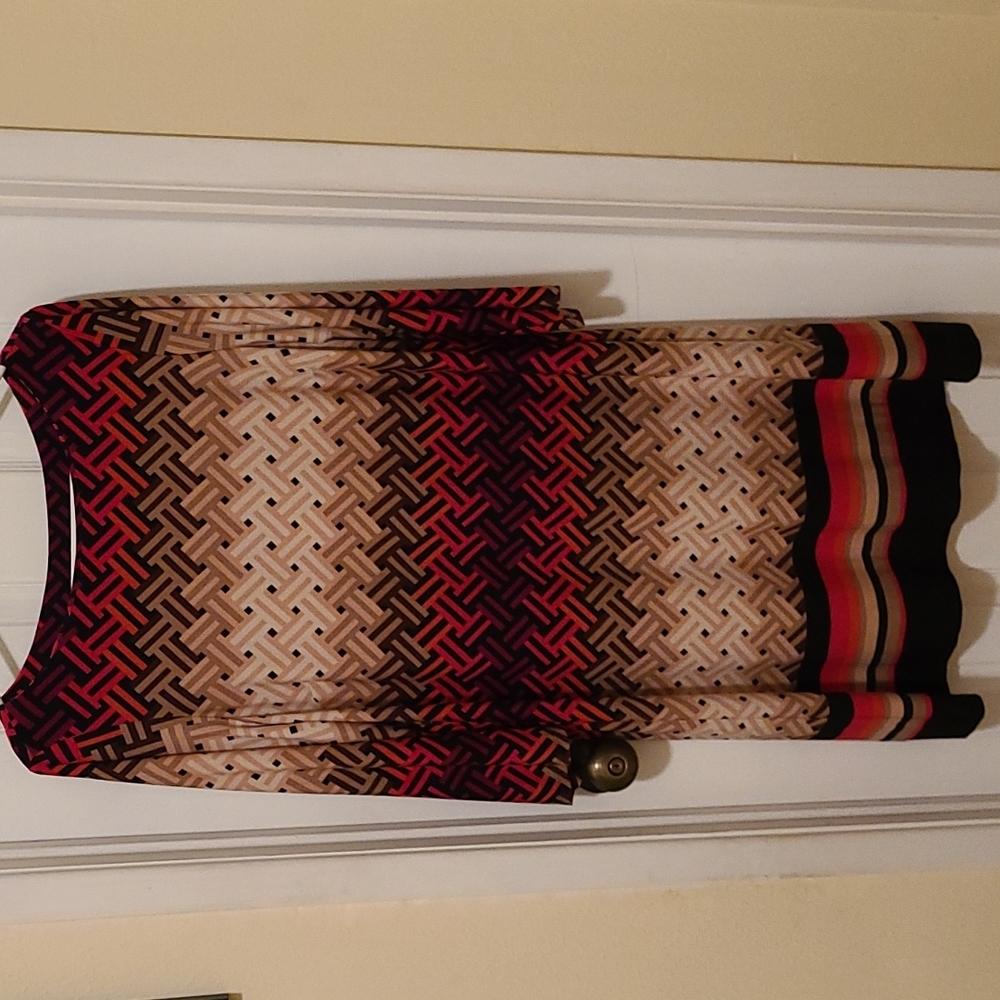 JESSICA HOWARD Women's Red & Brown Long Sleeve Sheath Dress - Size‎ X-Large